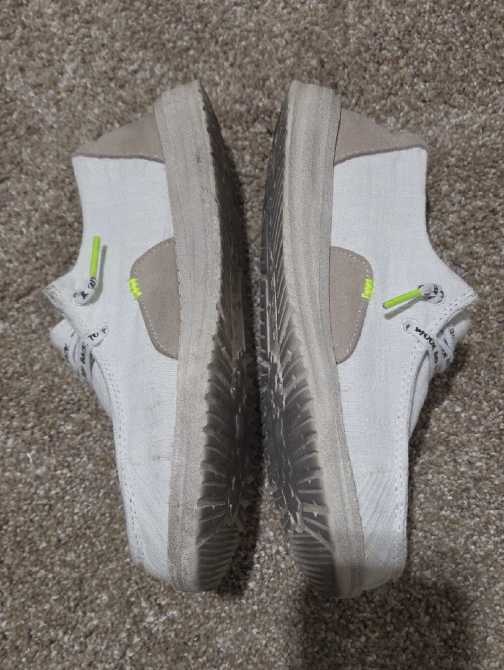 Hey Dude women’s White Canvas Slip-On with Tan Accents and Neon Highlights - Picture 3 of 7